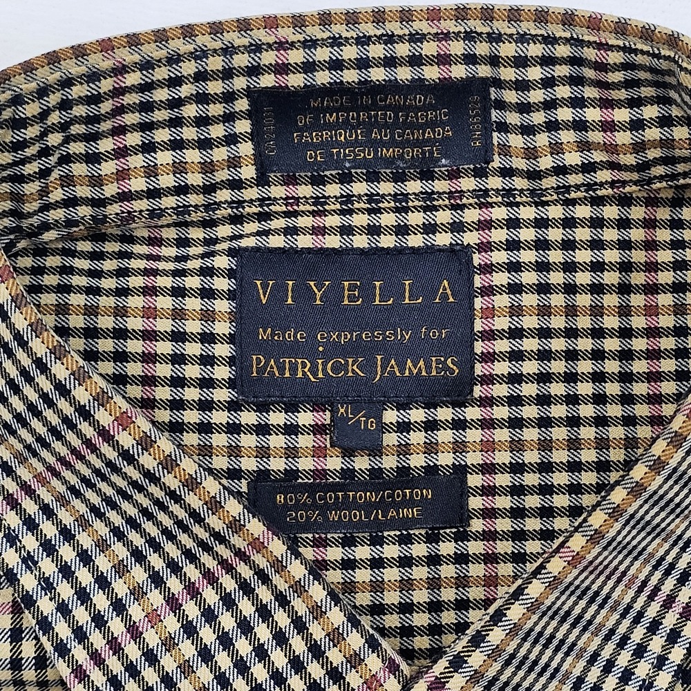 Viyella Patrick James Mens XL Brown Check Plaid Cotton Wool Button Down Shirt - Picture 4 of 8